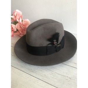 Scala Fedora Hat Wool Feather Ribbon Brown Size Medium